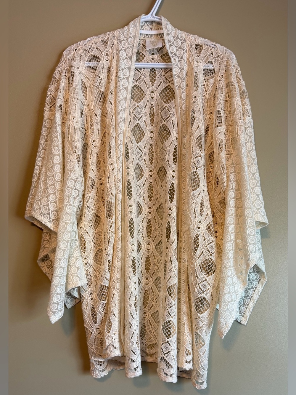 Anna Sui Crochet Boho Whimsygoth Open Front Kimono Wrap